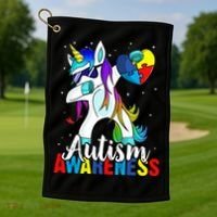 Dabbing Unicorn Autism Awareness Be Kind Gift Golf Towel thumb 1