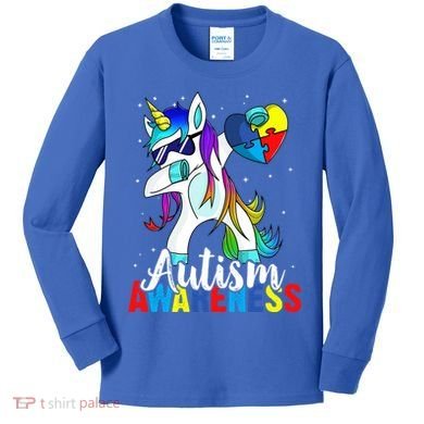Dabbing Unicorn Autism Awareness Be Kind Gift Kids Long Sleeve Shirt