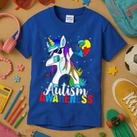 Dabbing Unicorn Autism Awareness Be Kind Gift Kids T-Shirt thumb 3