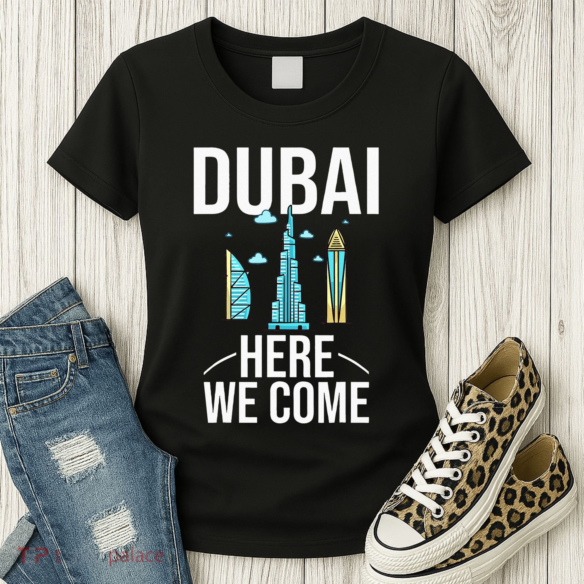 Dubai United Arab Emirates Uae City Trip Skyline Map Travel Women's T-Shirt