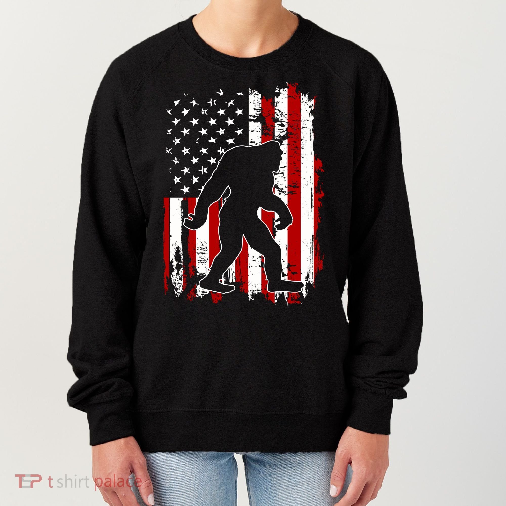 Distressed USA American Bigfoot Sasquatch Flag Women's Sweatshirt