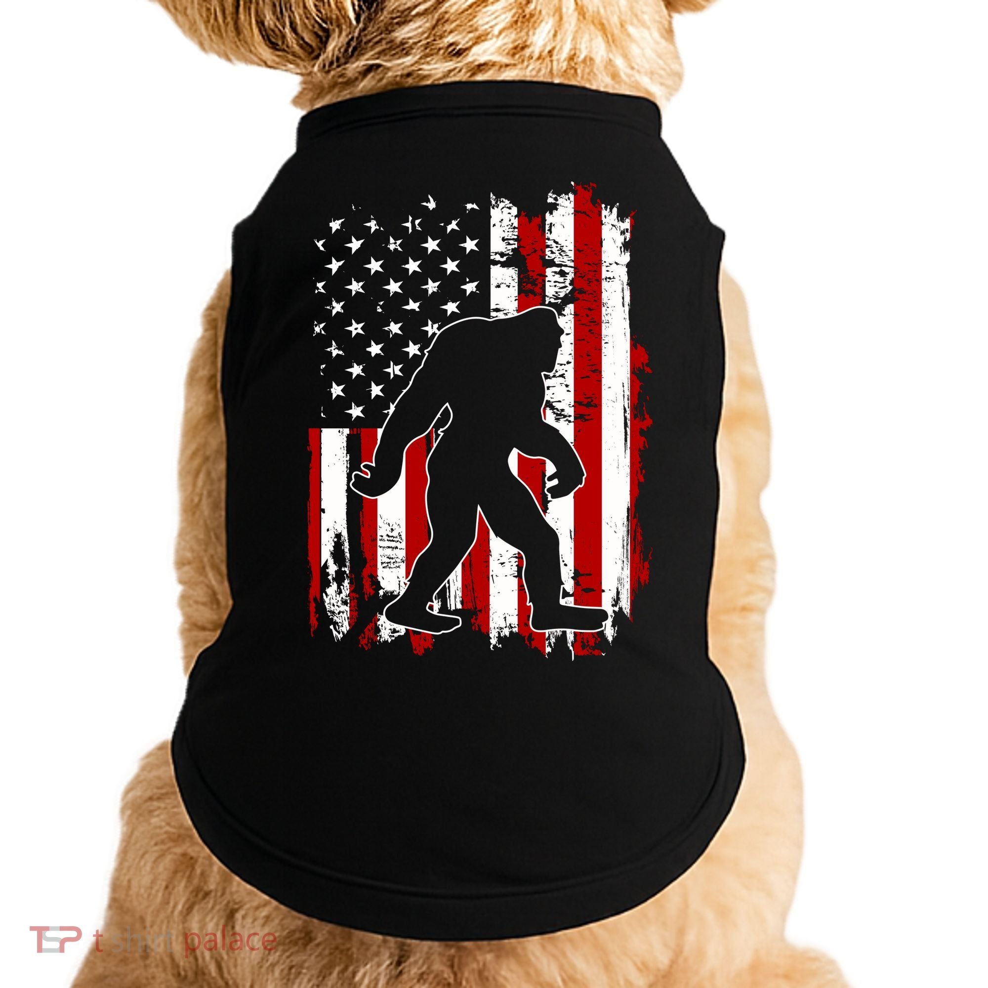 Distressed USA American Bigfoot Sasquatch Flag Doggie Tank