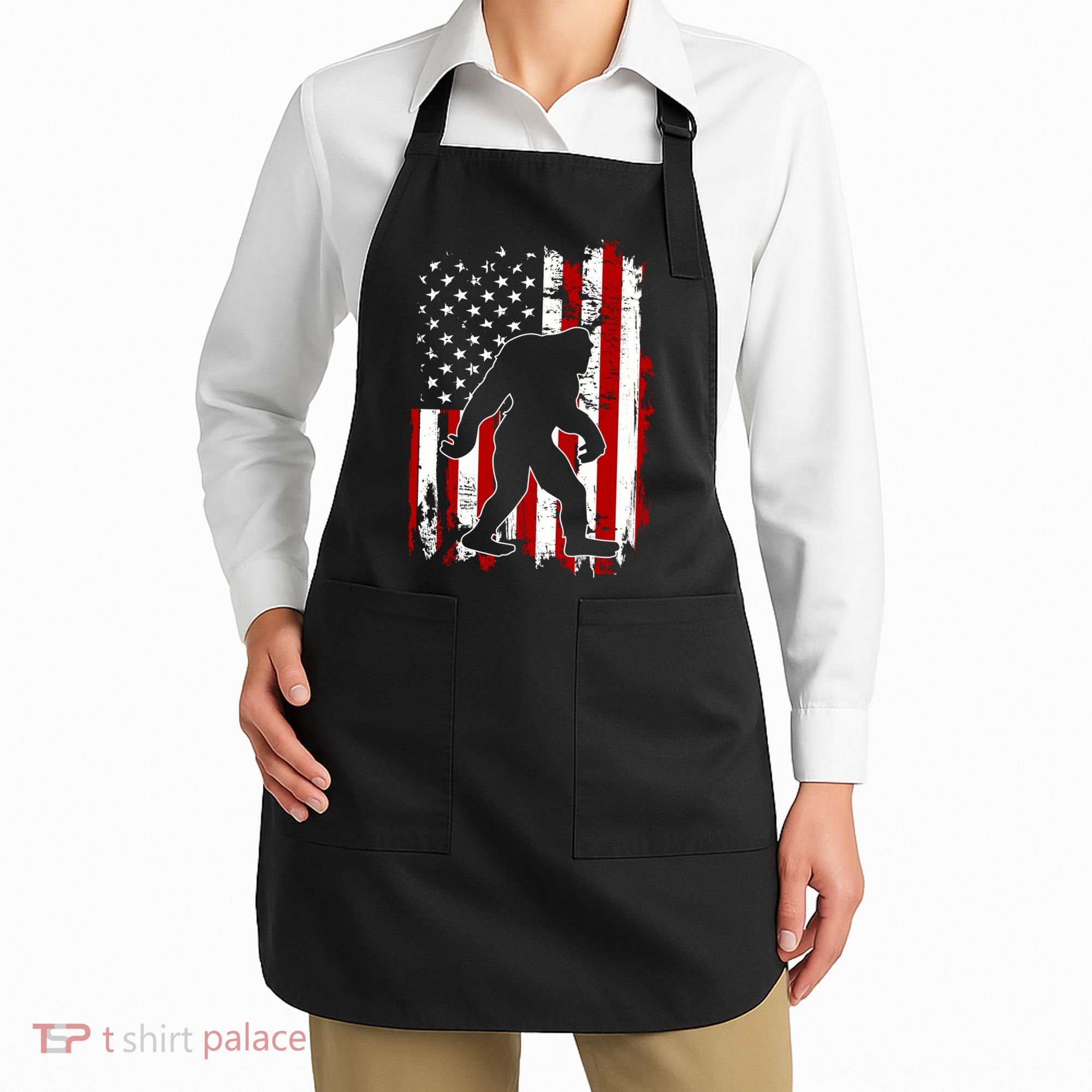 Distressed USA American Bigfoot Sasquatch Flag Apron