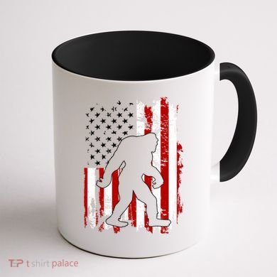 Distressed USA American Bigfoot Sasquatch Flag Coffee Mug back