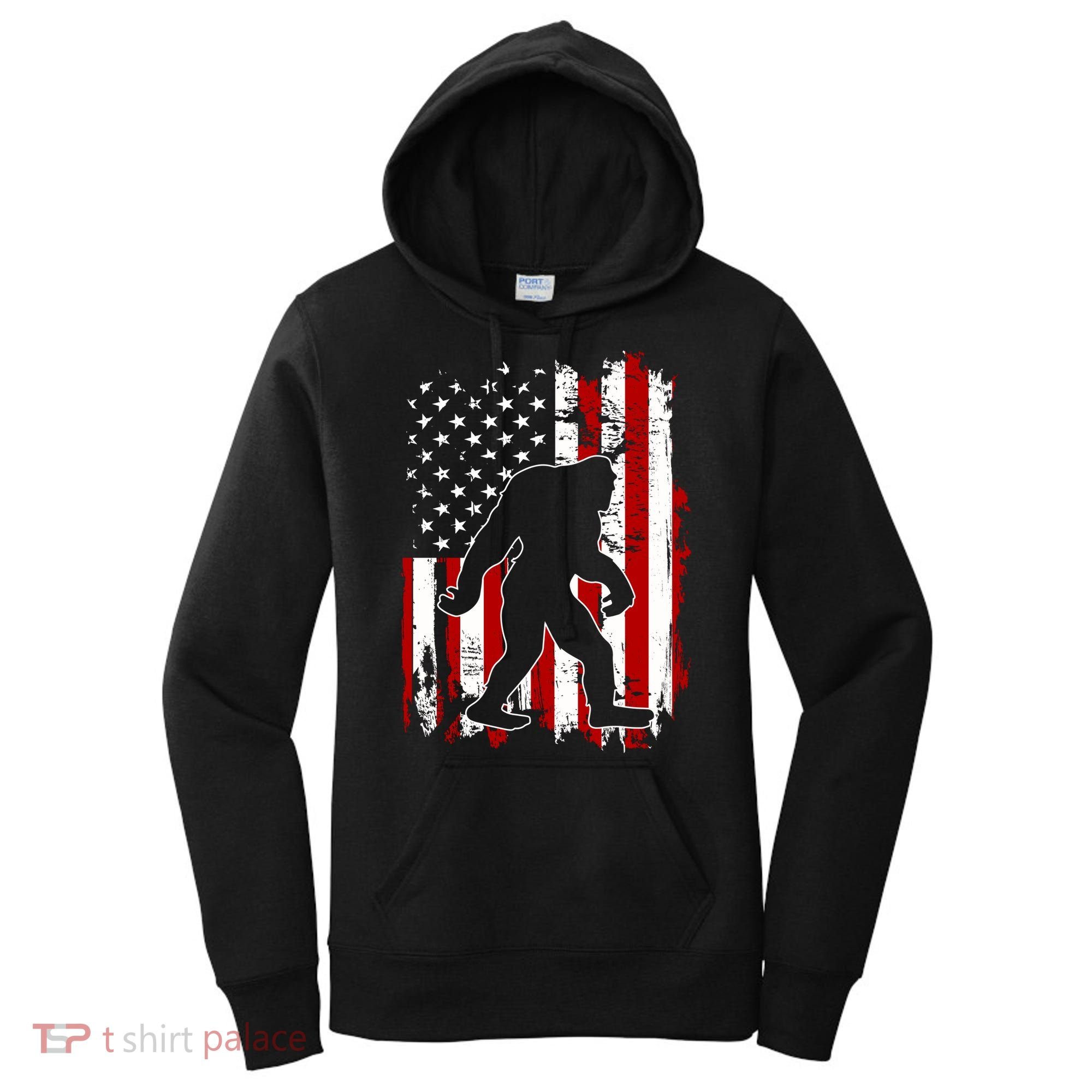 Distressed USA American Bigfoot Sasquatch Flag Women's Hoodie