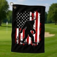 Distressed USA American Bigfoot Sasquatch Flag Golf Towel thumb 1