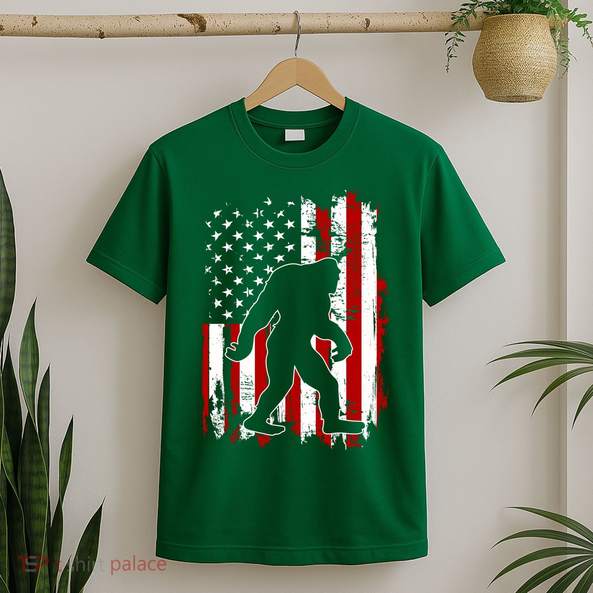 Distressed USA American Bigfoot Sasquatch Flag T-Shirt