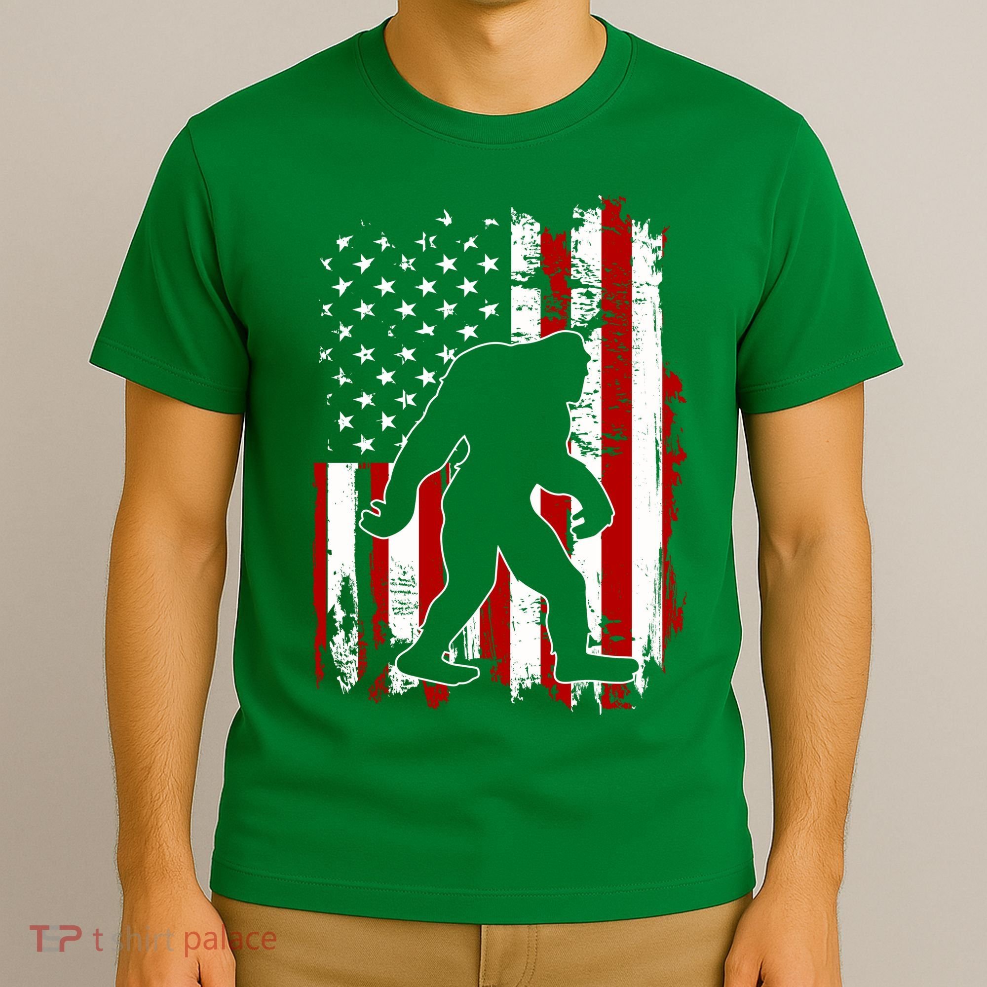 Distressed USA American Bigfoot Sasquatch Flag T-Shirt