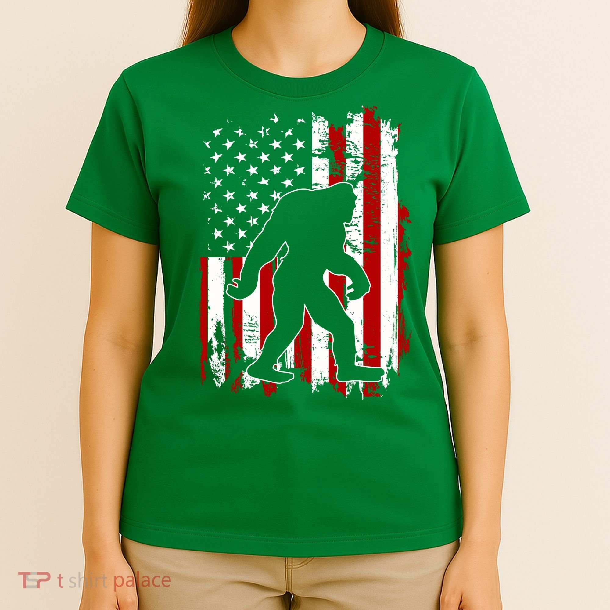 Distressed USA American Bigfoot Sasquatch Flag T-Shirt