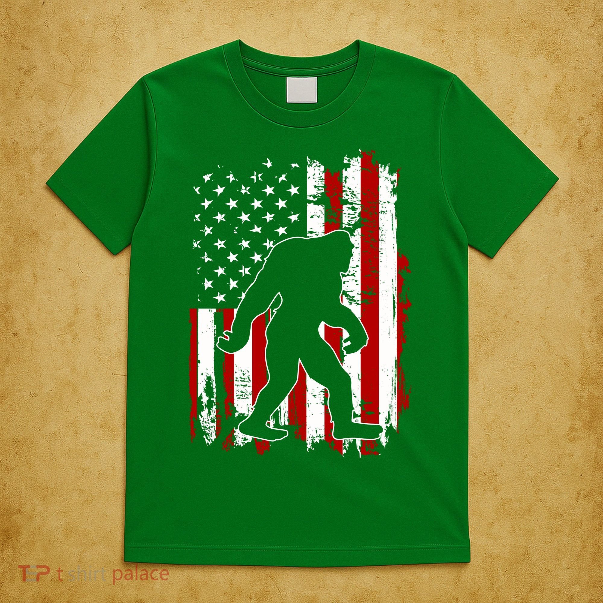 Distressed USA American Bigfoot Sasquatch Flag T-Shirt