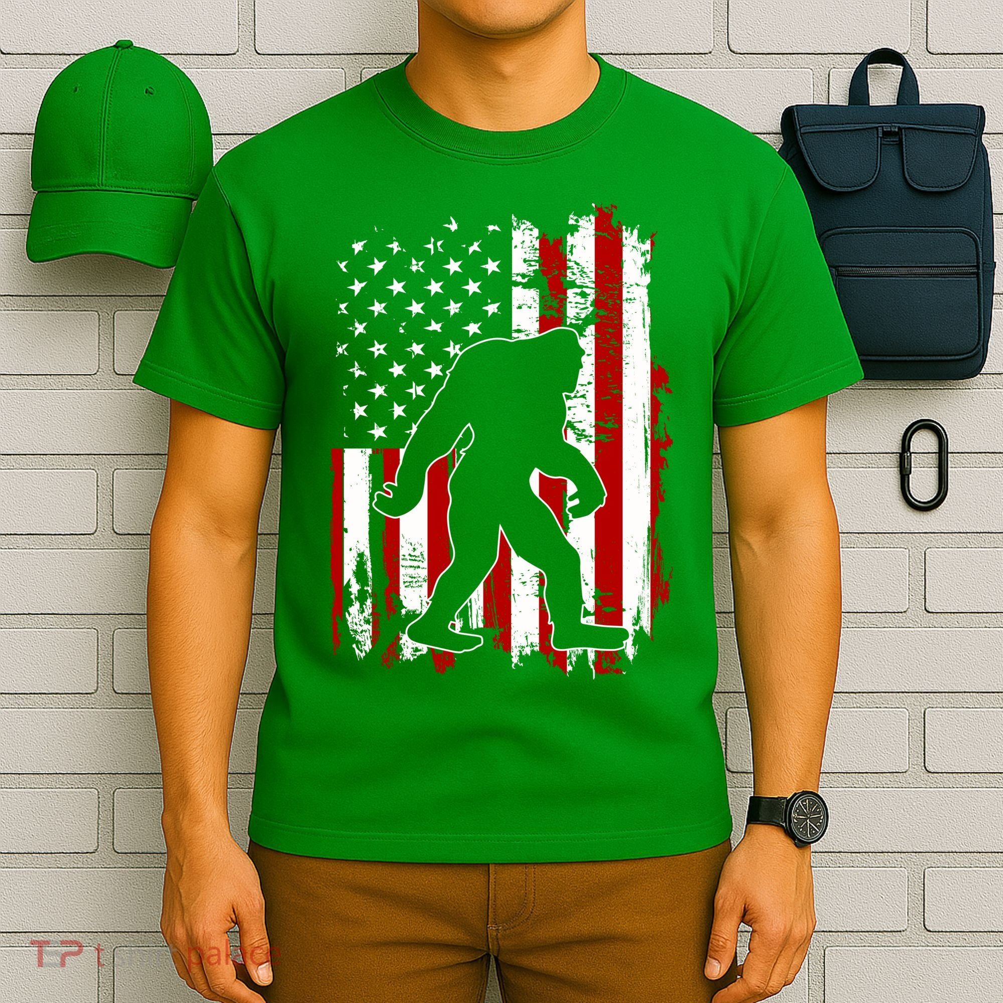 Distressed USA American Bigfoot Sasquatch Flag T-Shirt