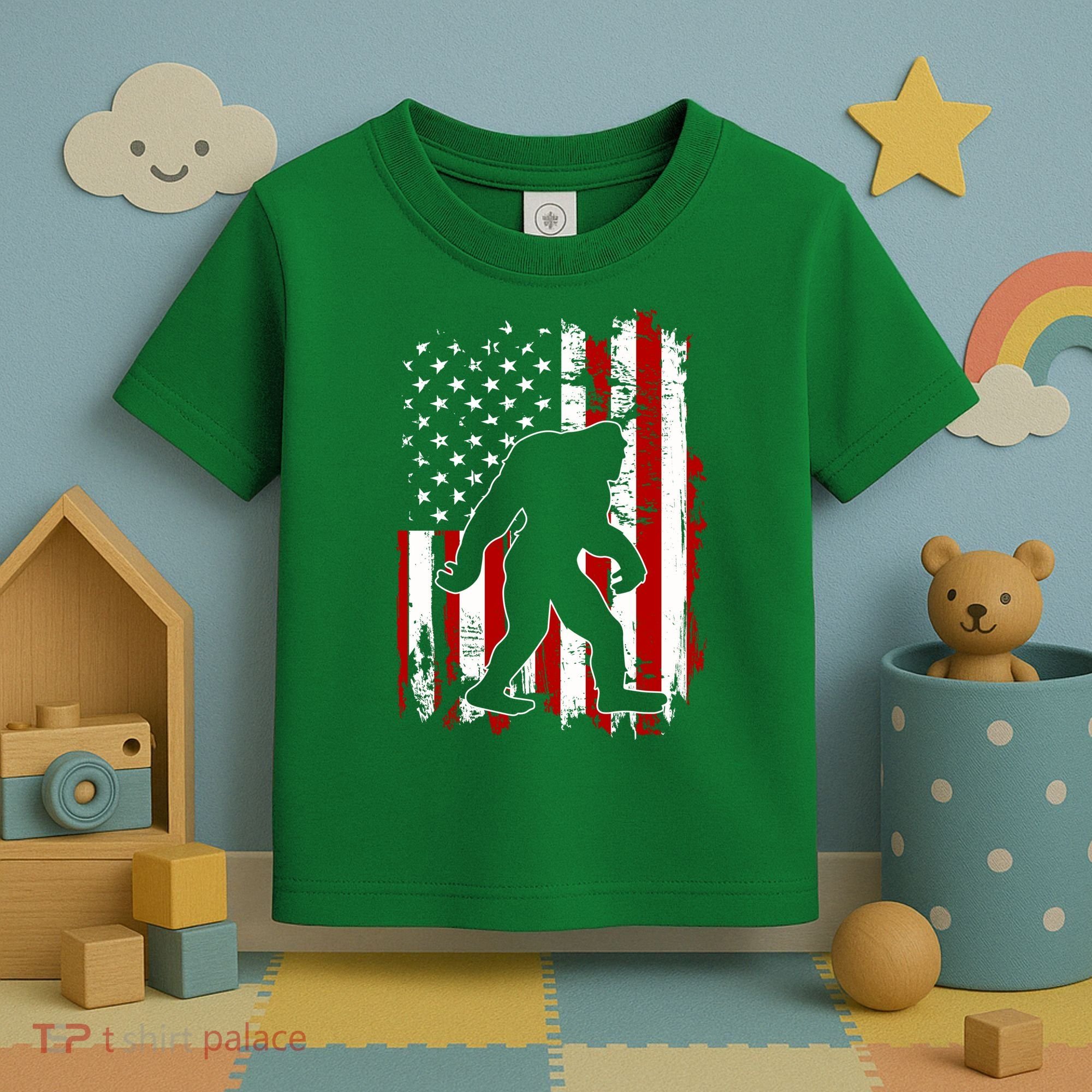 Distressed USA American Bigfoot Sasquatch Flag Toddler T-Shirt