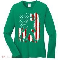 Distressed USA American Bigfoot Sasquatch Flag Women's Long Sleeve Shirt thumb 0