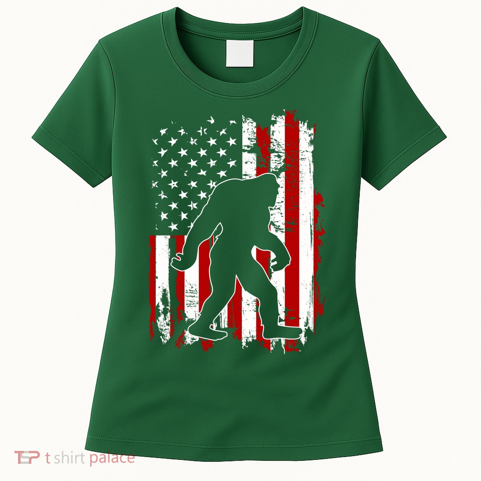 Distressed USA American Bigfoot Sasquatch Flag Women's T-Shirt