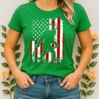 Distressed USA American Bigfoot Sasquatch Flag Women's T-Shirt thumb 2