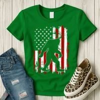 Distressed USA American Bigfoot Sasquatch Flag Women's T-Shirt thumb 3