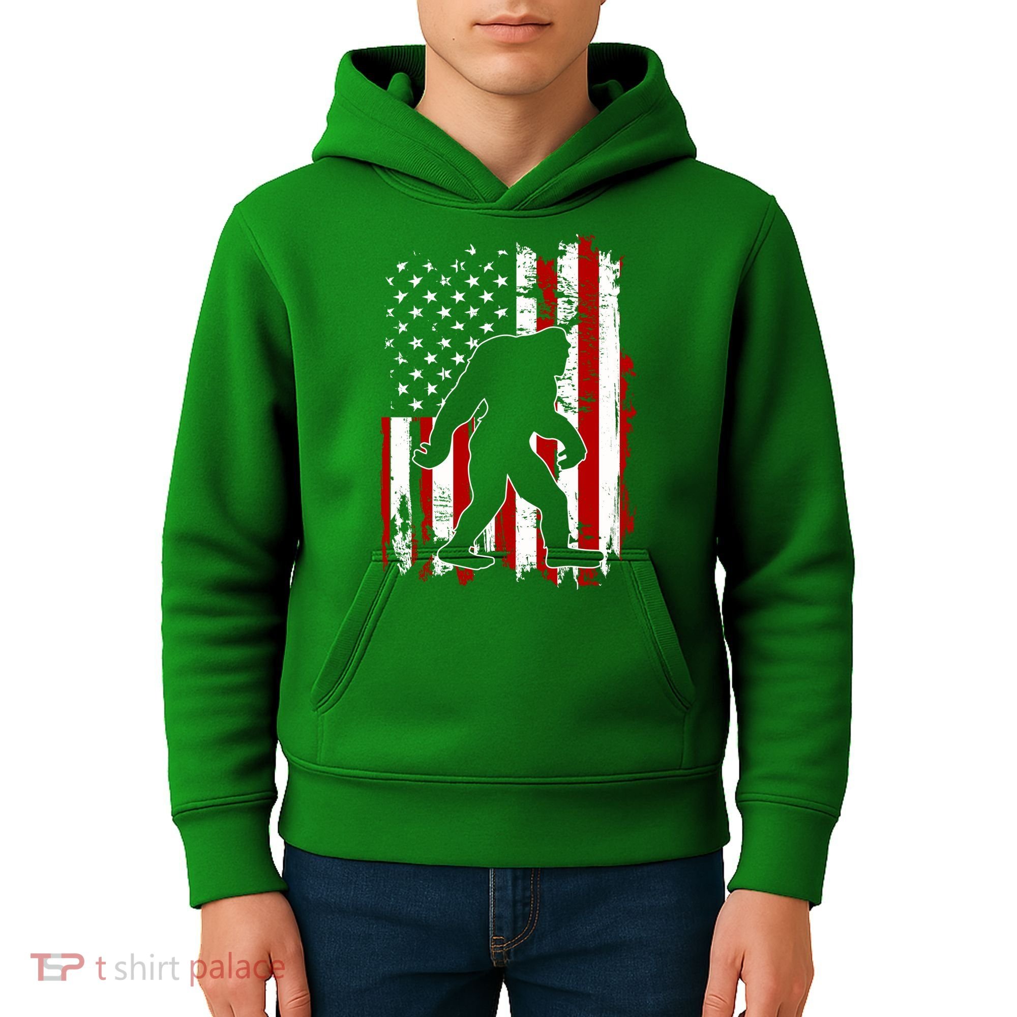 Distressed USA American Bigfoot Sasquatch Flag Kids Hoodie