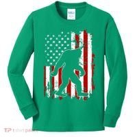 Distressed USA American Bigfoot Sasquatch Flag Kids Long Sleeve Shirt thumb 0