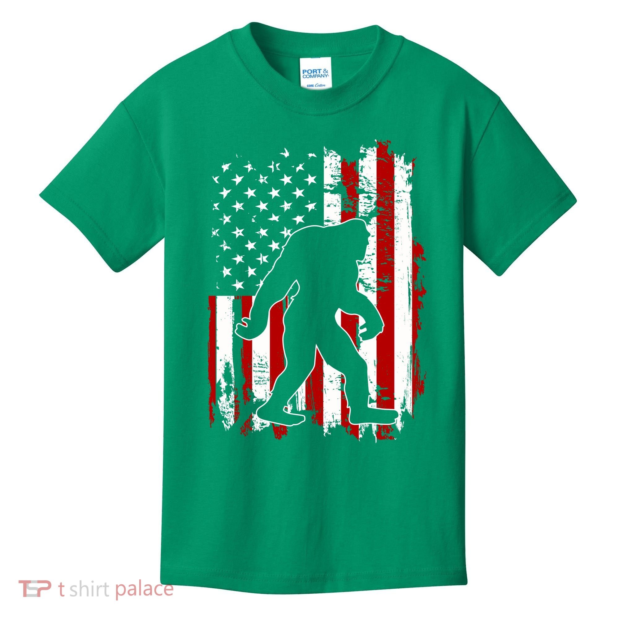 Distressed USA American Bigfoot Sasquatch Flag Kids T-Shirt