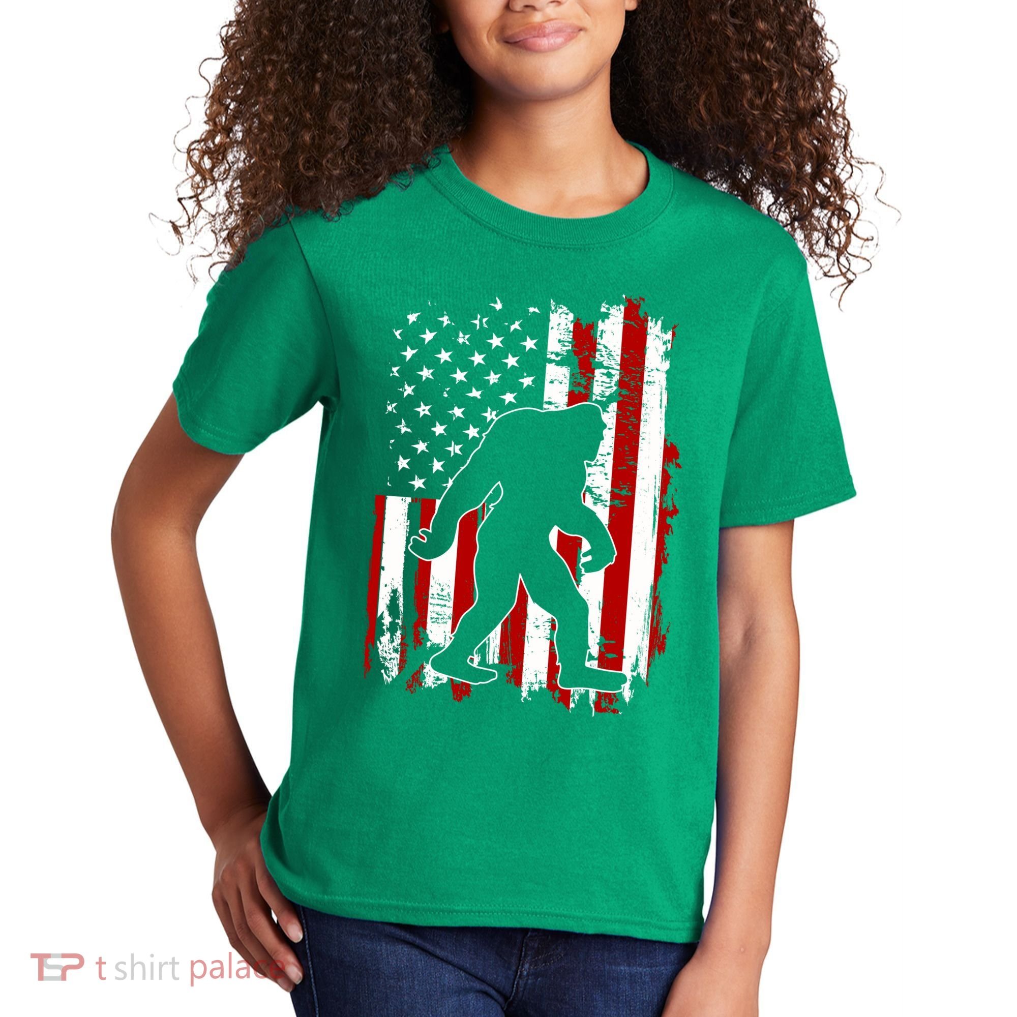 Distressed USA American Bigfoot Sasquatch Flag Kids T-Shirt