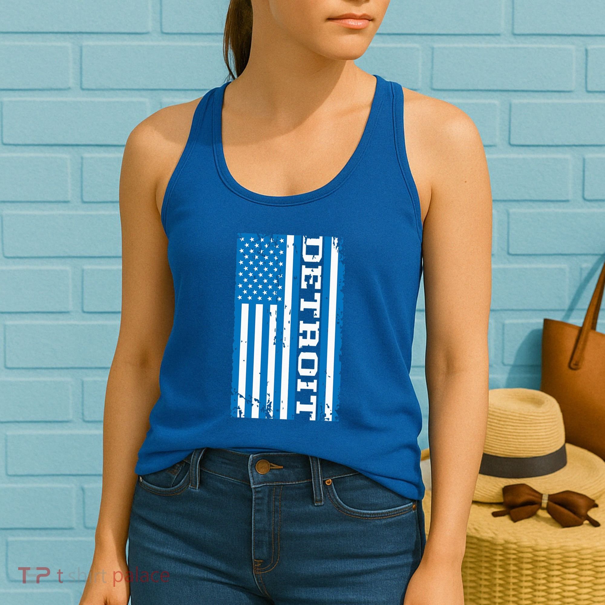 Detroit Usa American Flag Women's Tank Top