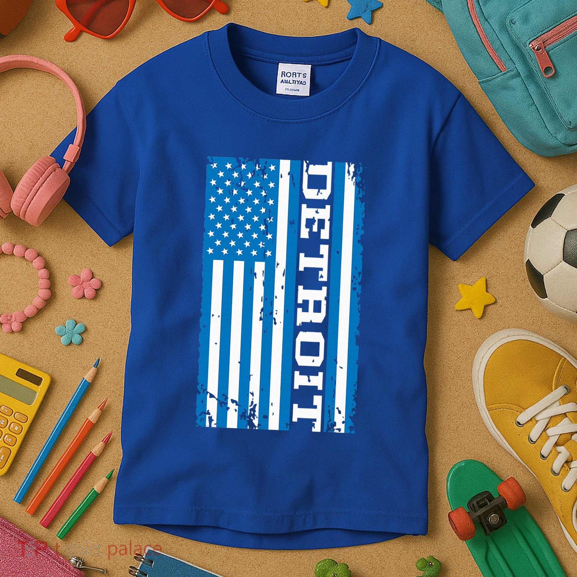 Detroit Usa American Flag Kids T-Shirt