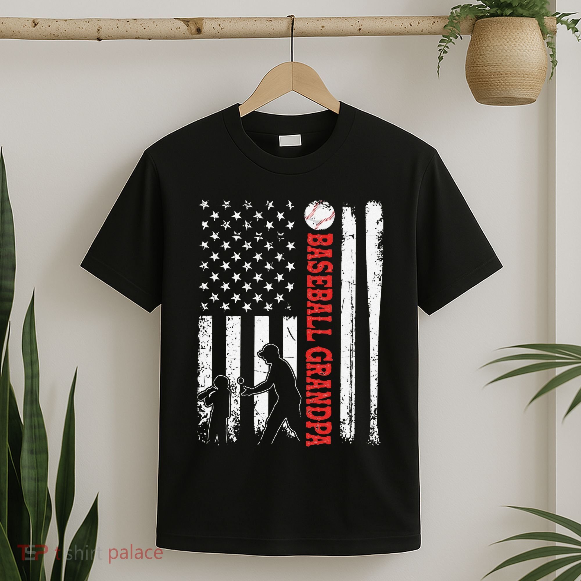 Distressed USA American Flag Baseball Grandpa Father's Day T-Shirt