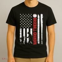 Distressed USA American Flag Baseball Grandpa Father's Day T-Shirt thumb 3