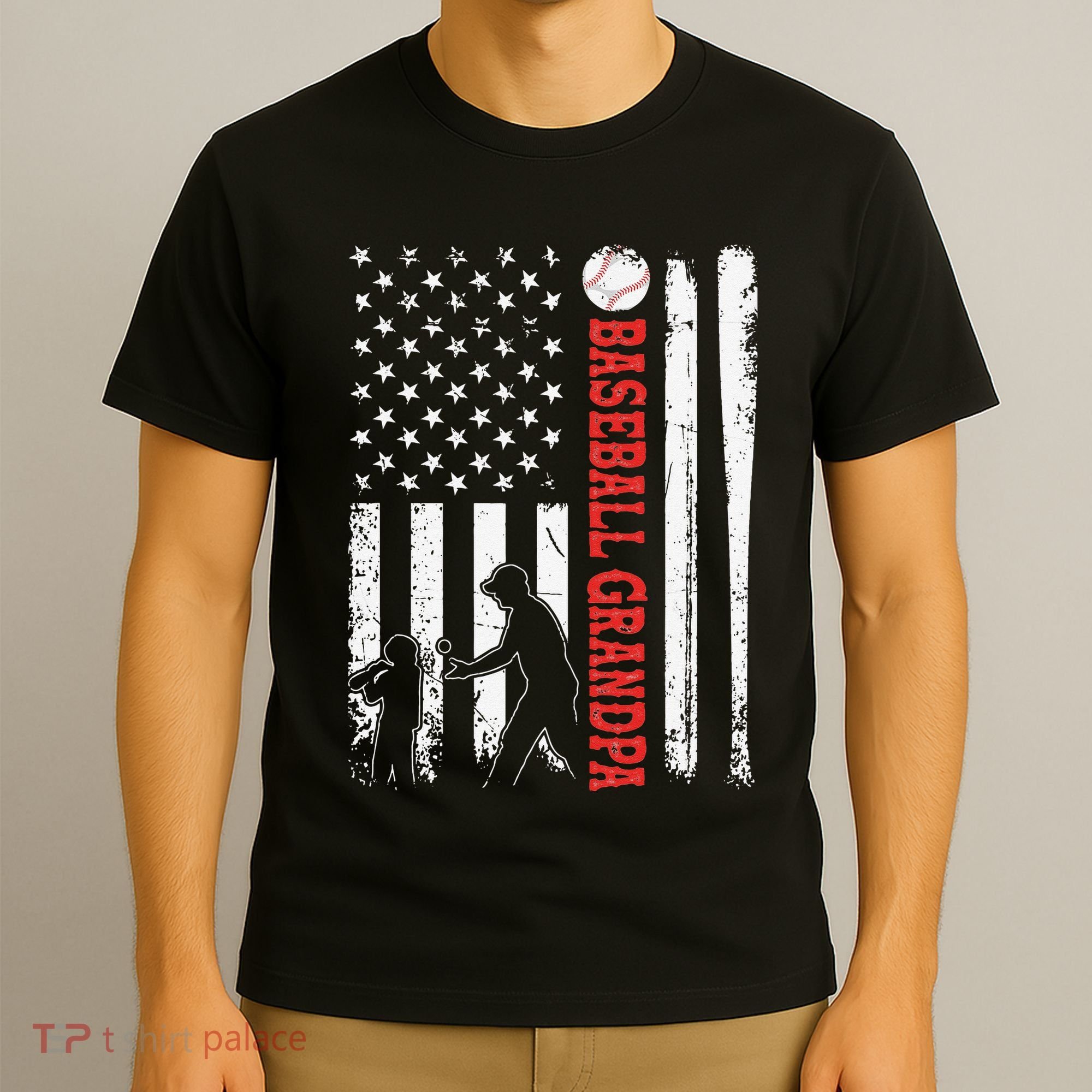 Distressed USA American Flag Baseball Grandpa Father's Day T-Shirt