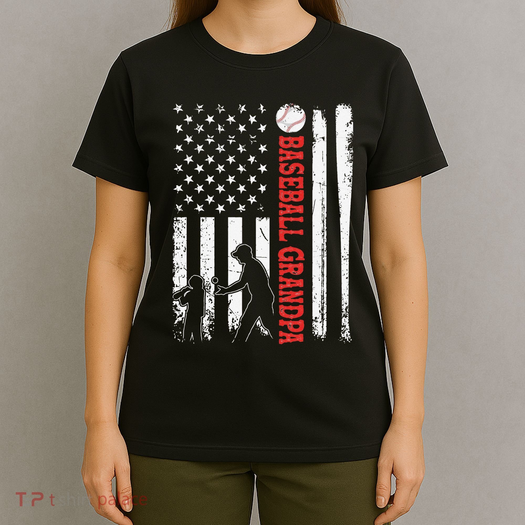 Distressed USA American Flag Baseball Grandpa Father's Day T-Shirt