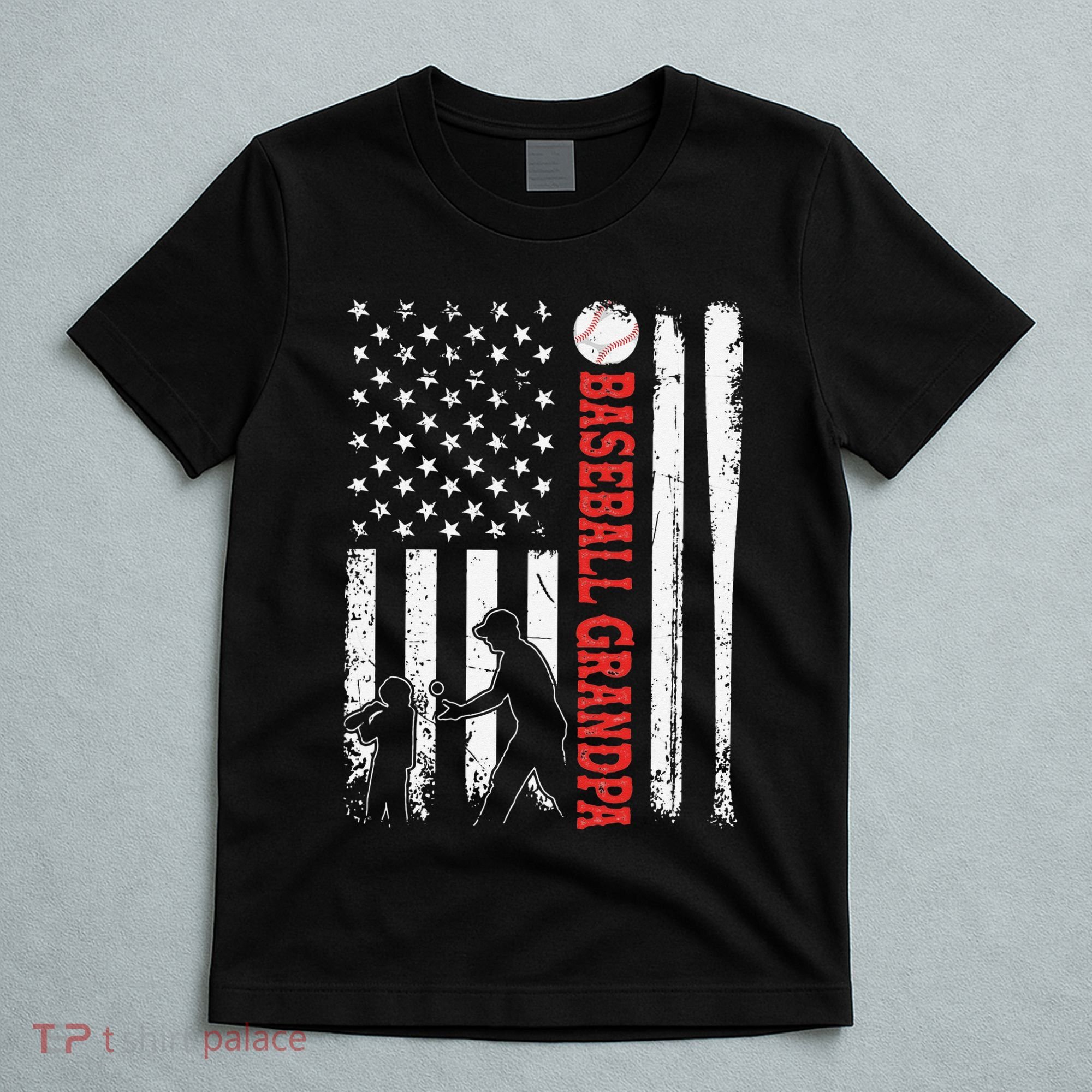 Distressed USA American Flag Baseball Grandpa Father's Day T-Shirt