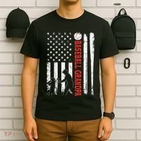 Distressed USA American Flag Baseball Grandpa Father's Day T-Shirt thumb 6