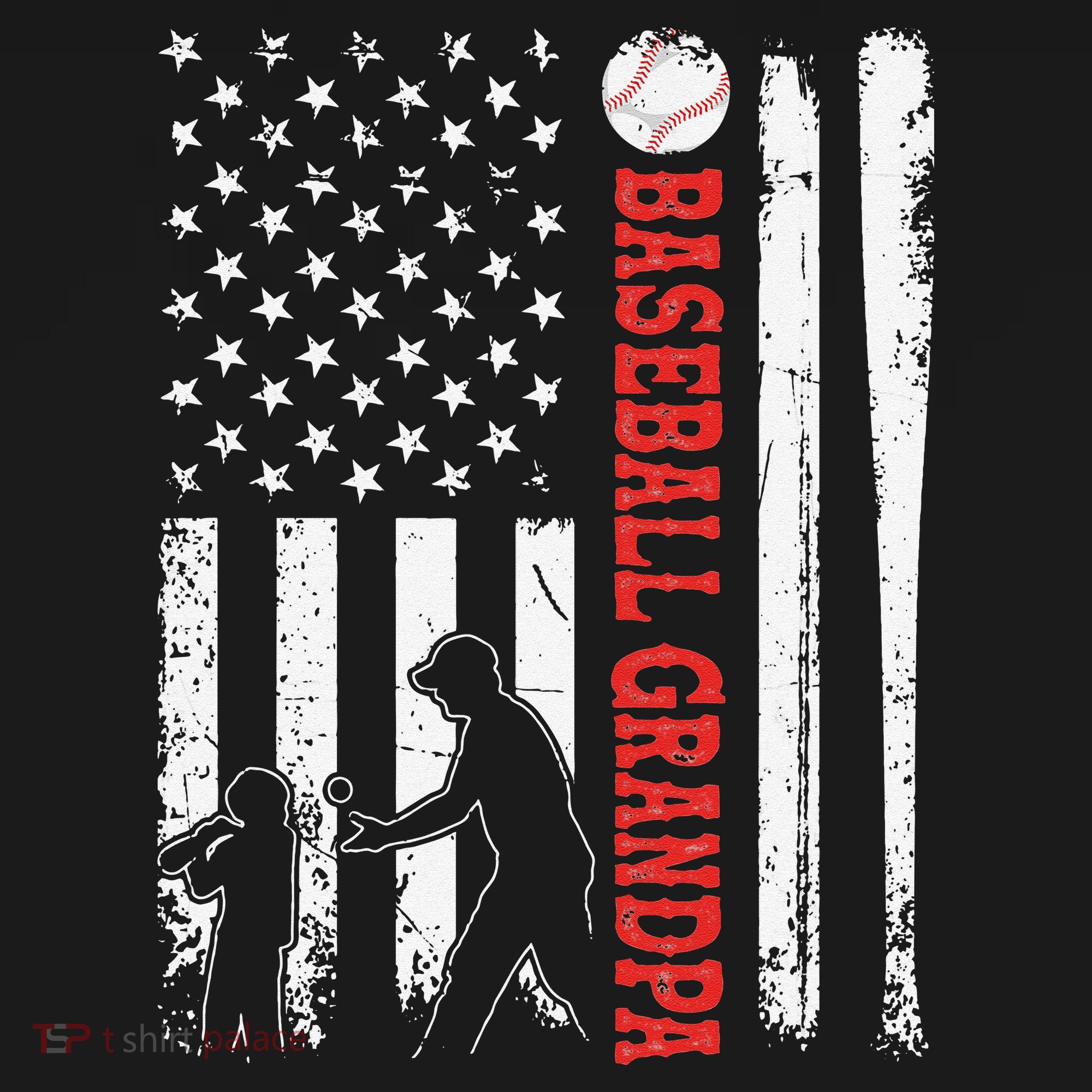 Distressed USA American Flag Baseball Grandpa Father's Day T-Shirt