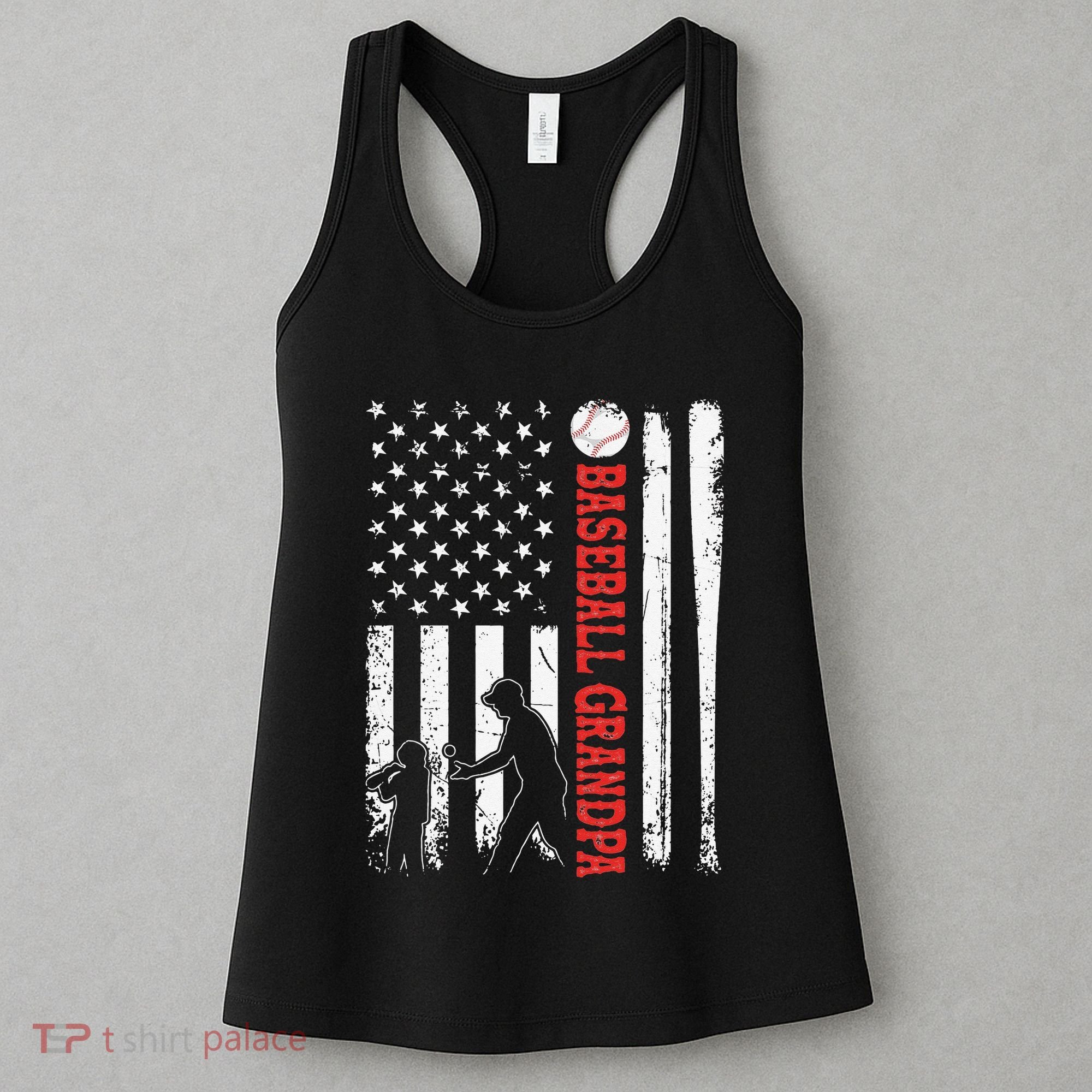 Distressed USA American Flag Baseball Grandpa Father's Day Women's Tank Top