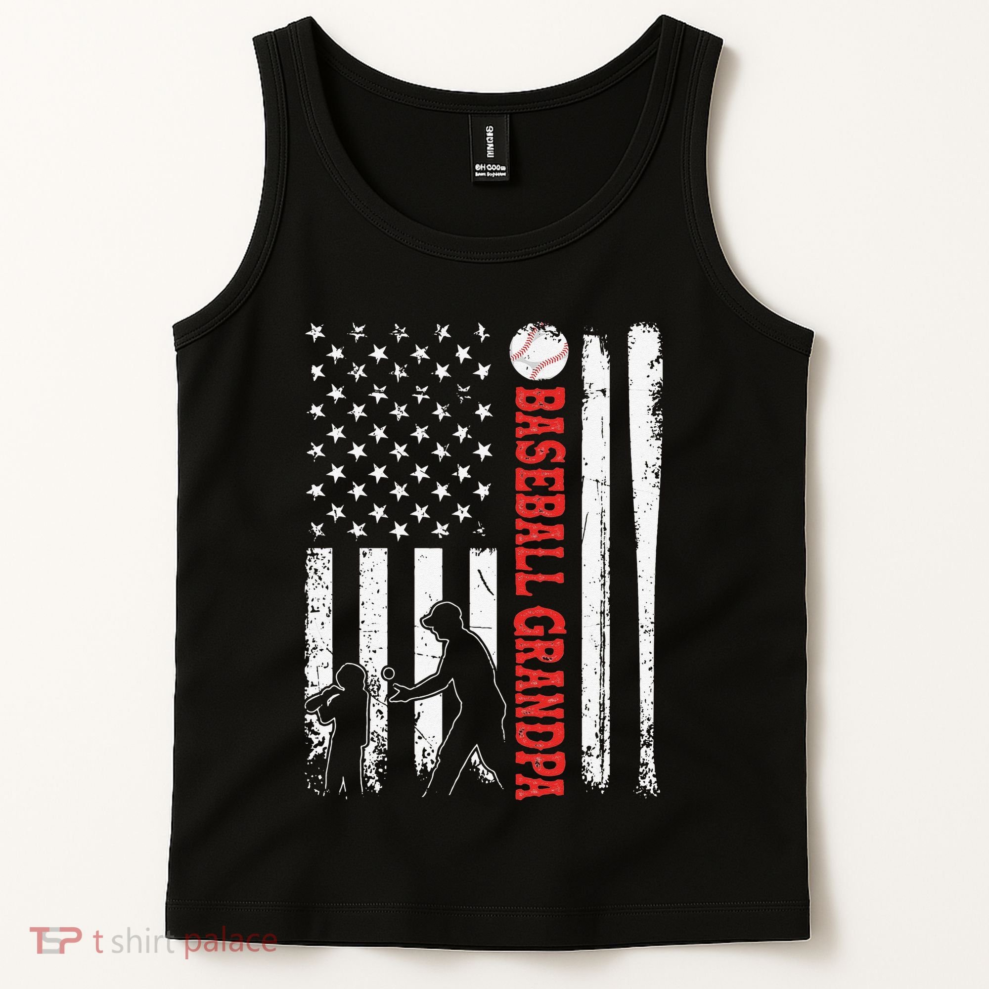 Distressed USA American Flag Baseball Grandpa Father's Day Tank Top