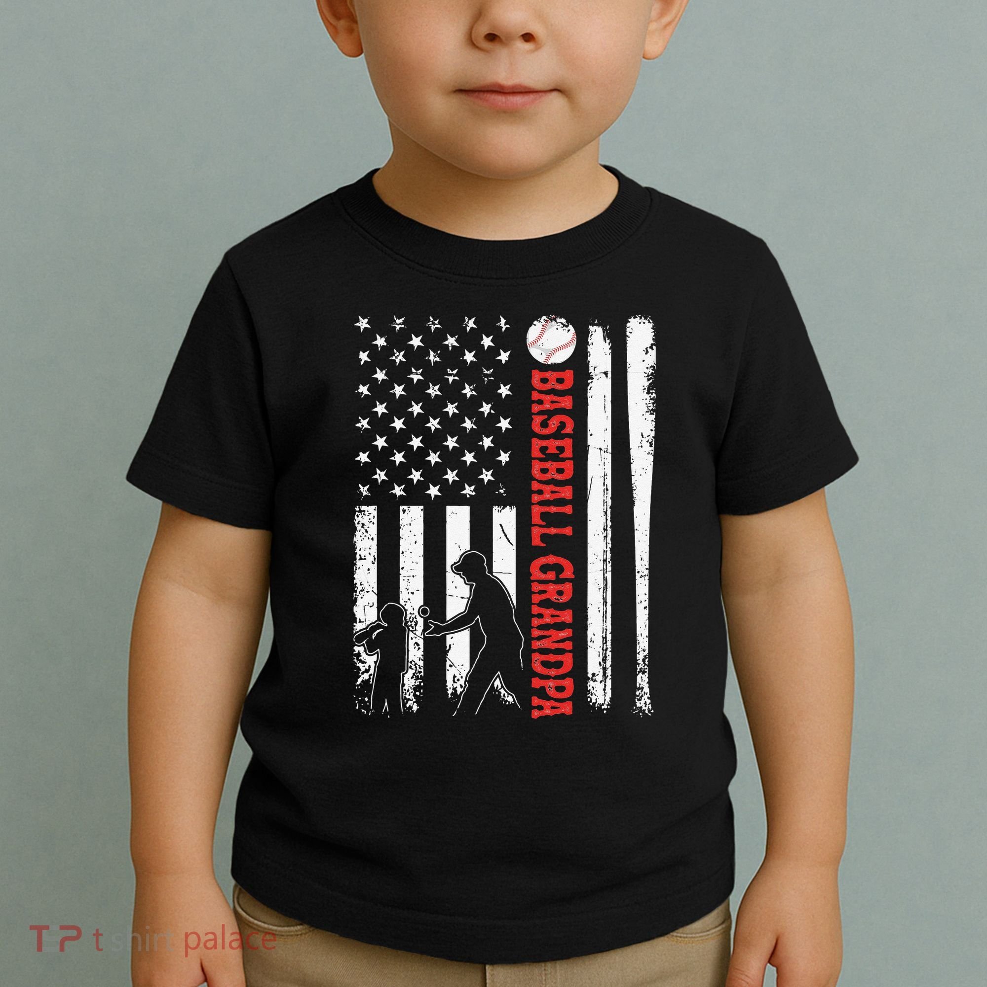 Distressed USA American Flag Baseball Grandpa Father's Day Toddler T-Shirt