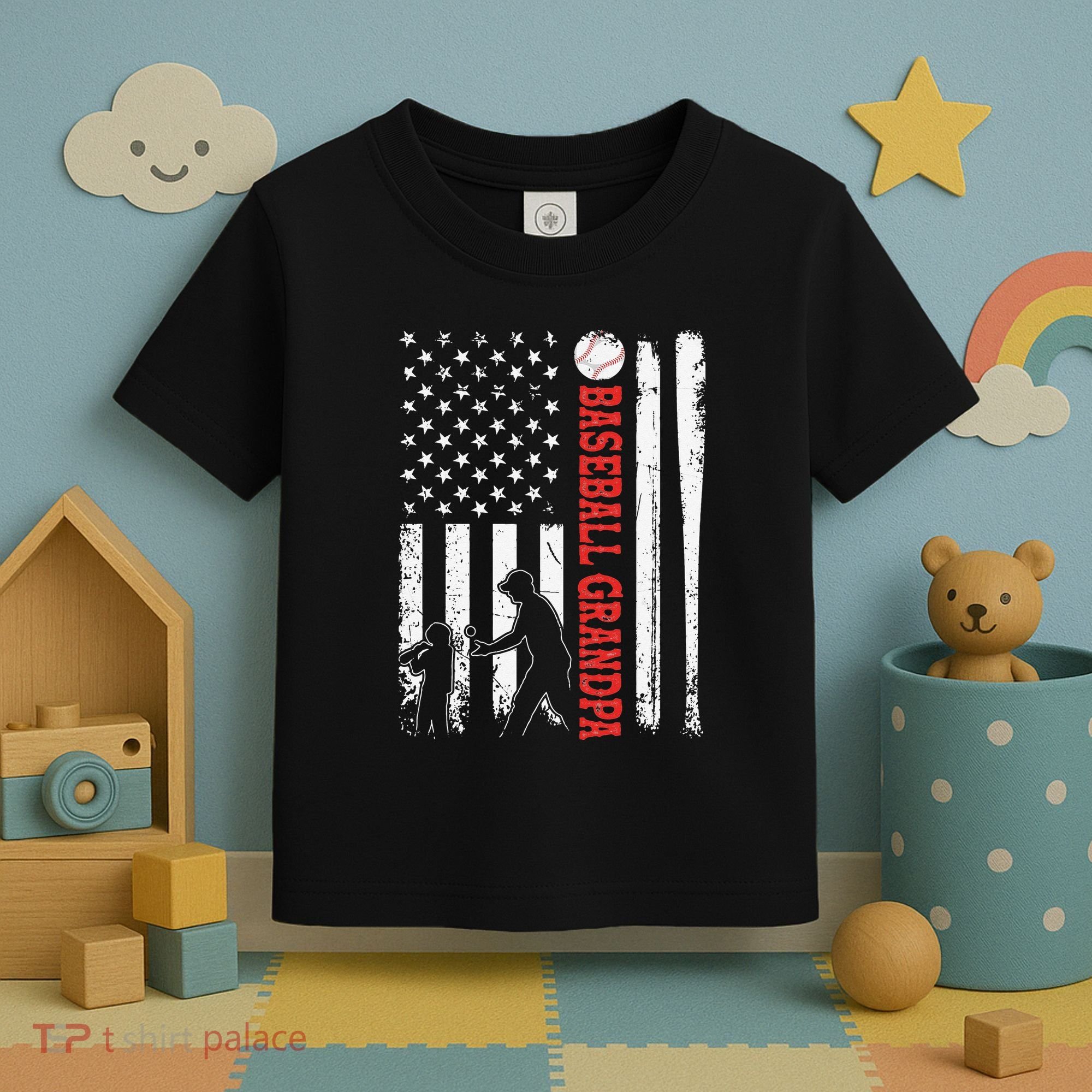 Distressed USA American Flag Baseball Grandpa Father's Day Toddler T-Shirt