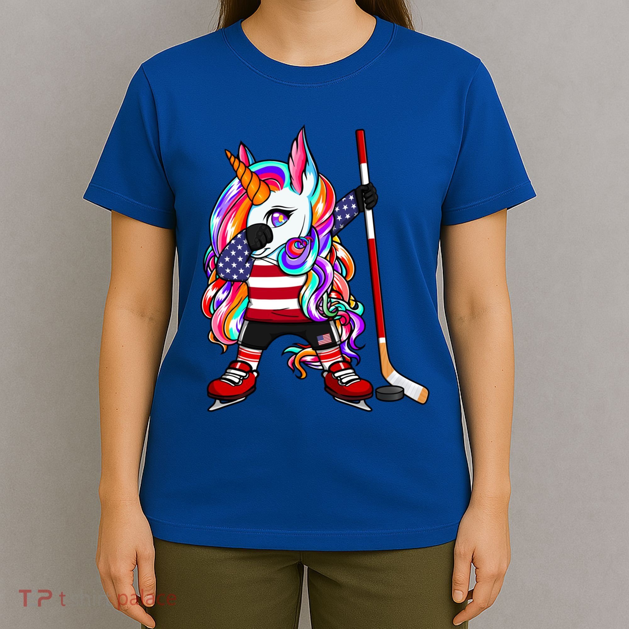 Dabbing Unicorn America Ice Hockey Fans Jersey Usa Flag Gift T-Shirt