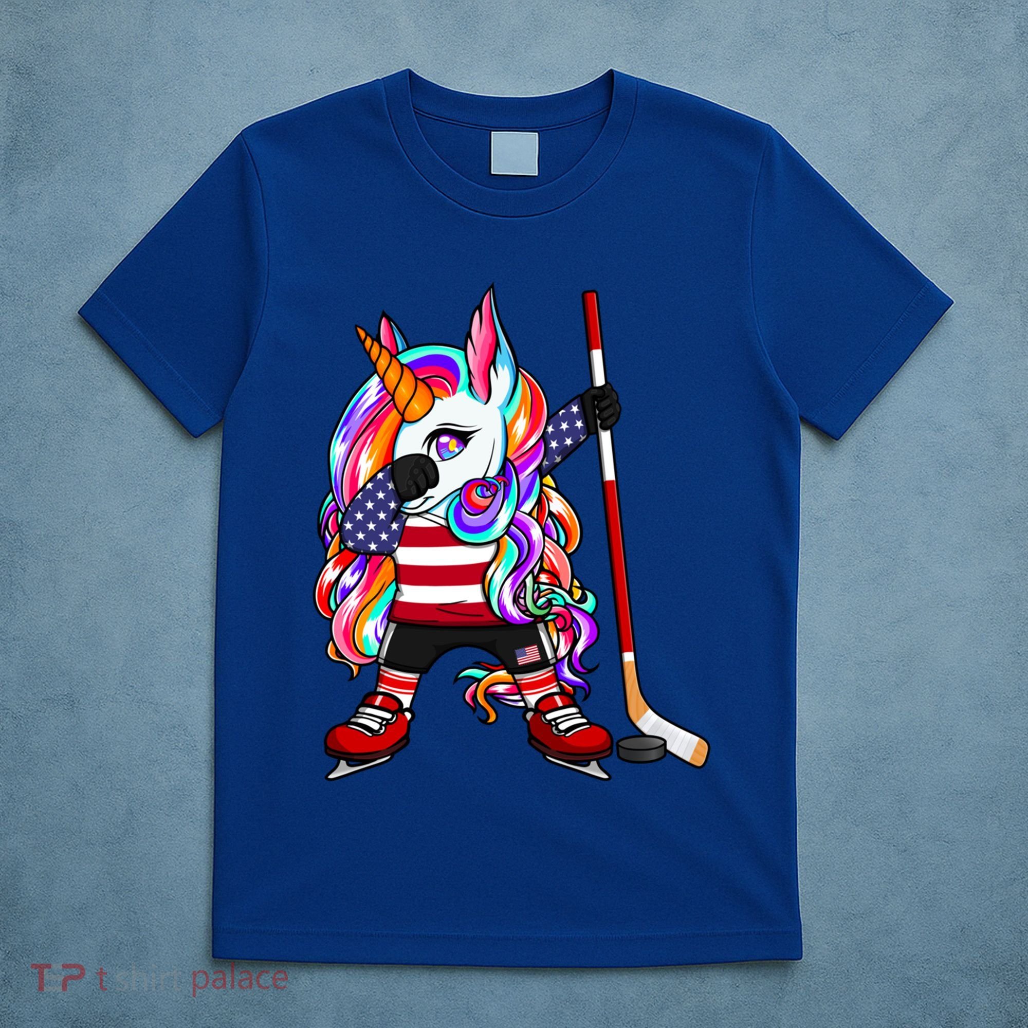 Dabbing Unicorn America Ice Hockey Fans Jersey Usa Flag Gift T-Shirt