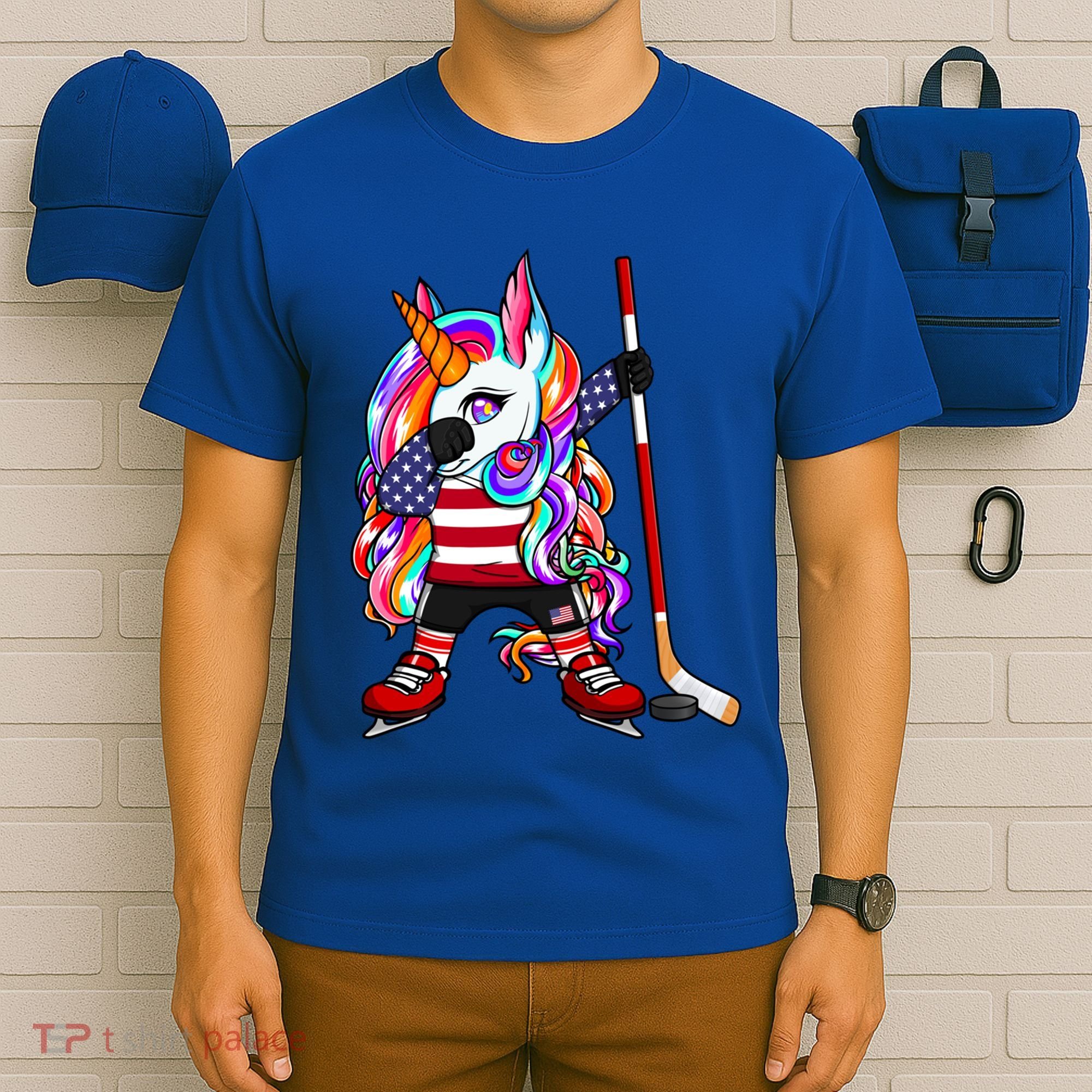 Dabbing Unicorn America Ice Hockey Fans Jersey Usa Flag Gift T-Shirt