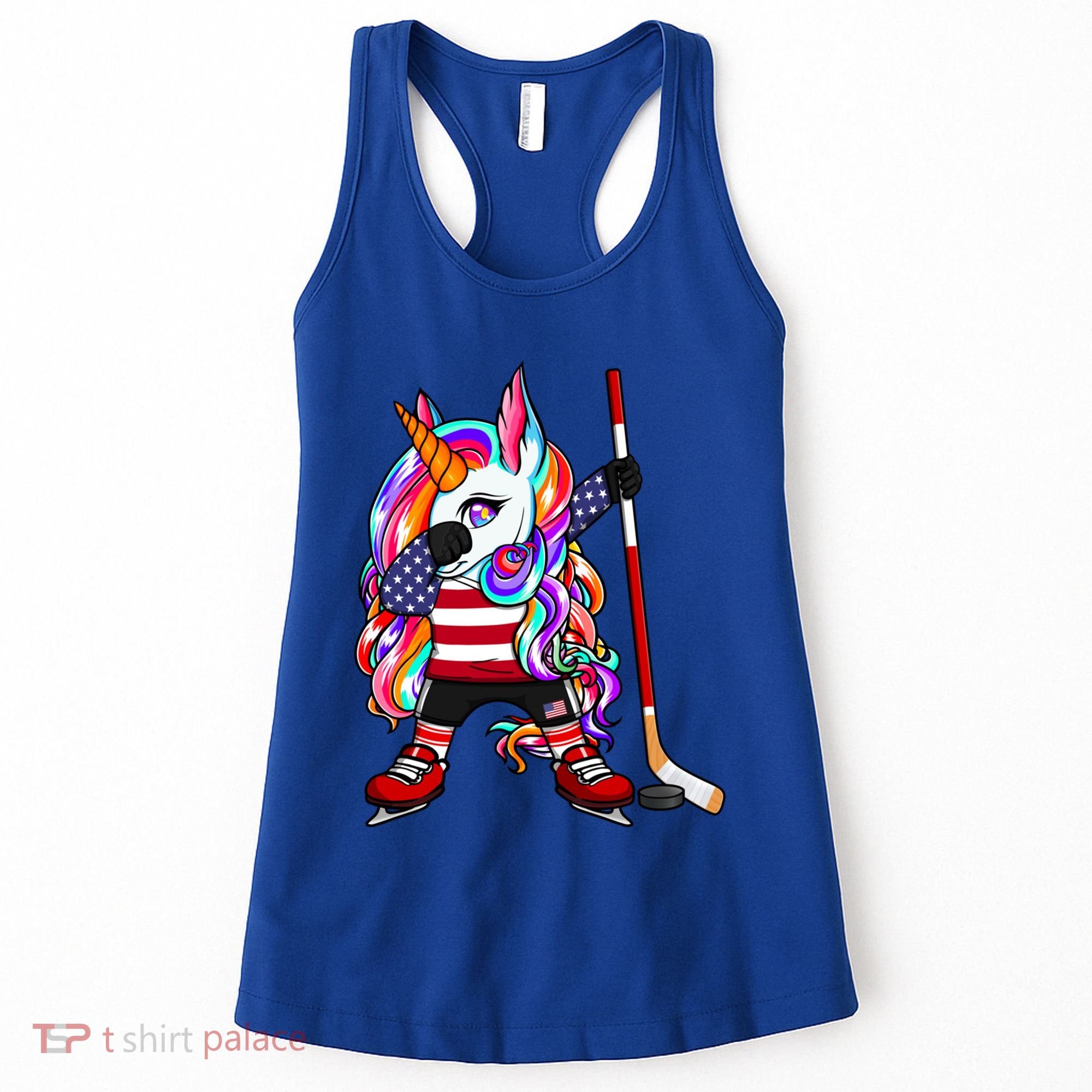 Dabbing Unicorn America Ice Hockey Fans Jersey Usa Flag Gift Women's Tank Top