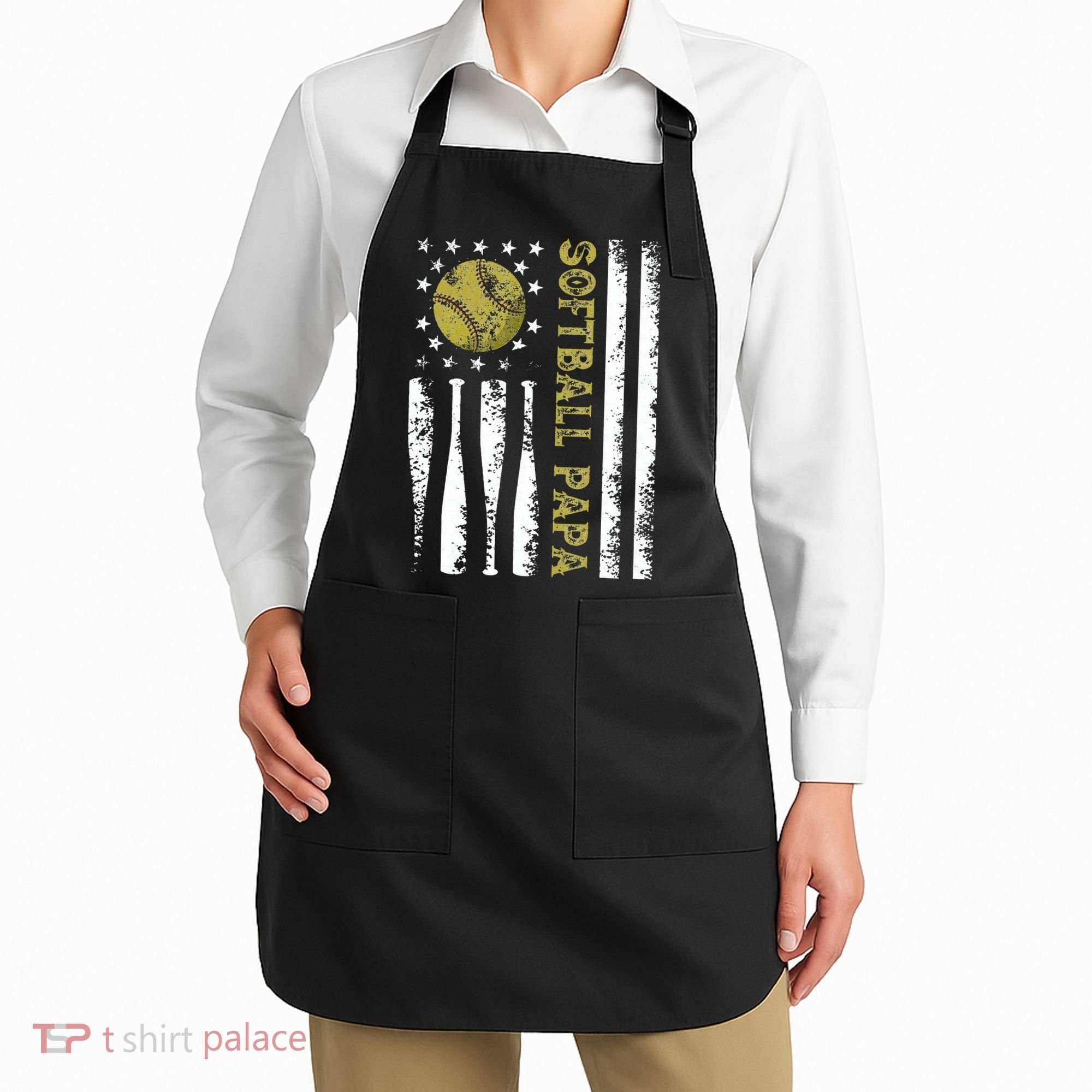 Distressed USA American Flag Softball Papa Father's Day Apron
