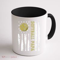 Distressed USA American Flag Softball Papa Father's Day Coffee Mug thumb 1