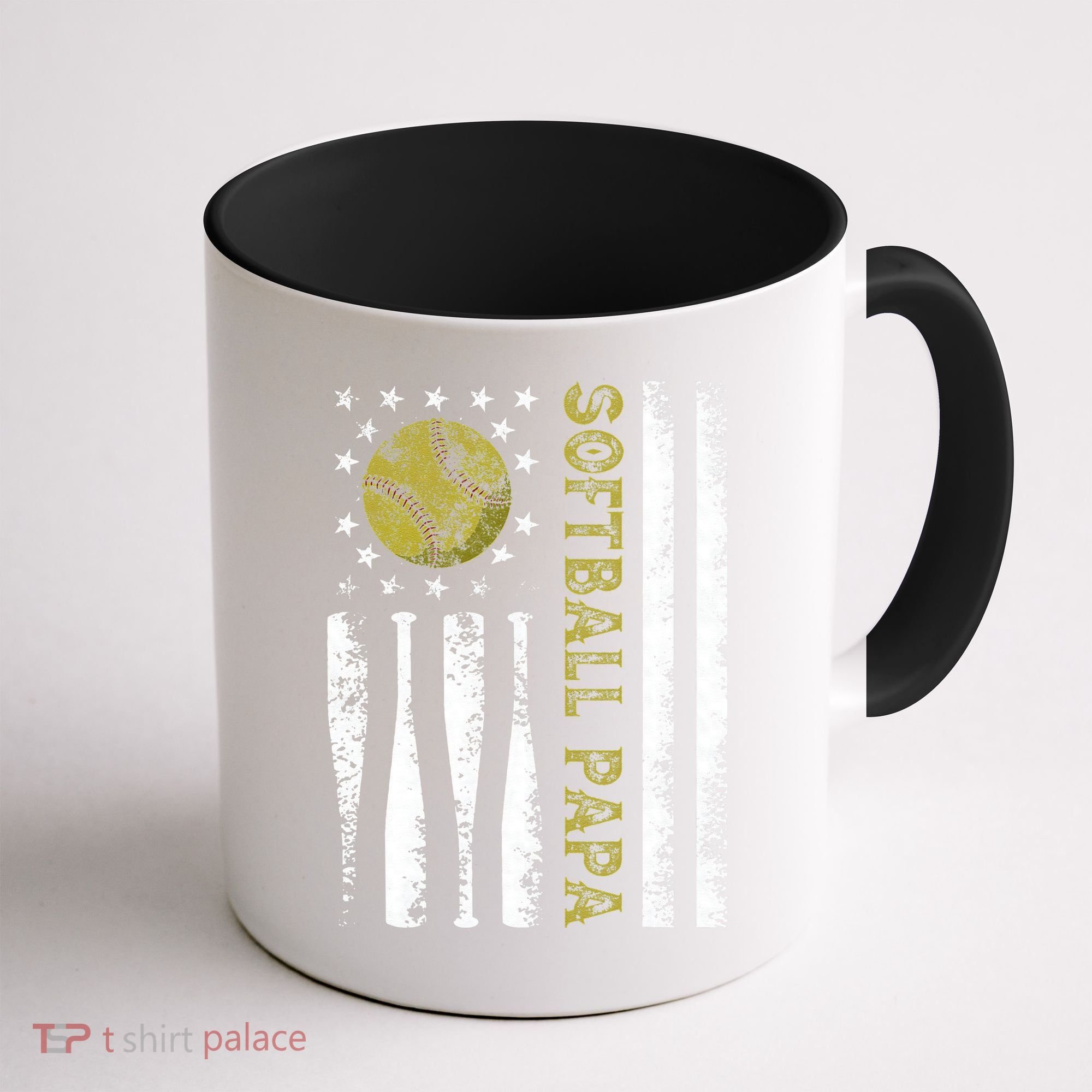 Distressed USA American Flag Softball Papa Father's Day Coffee Mug