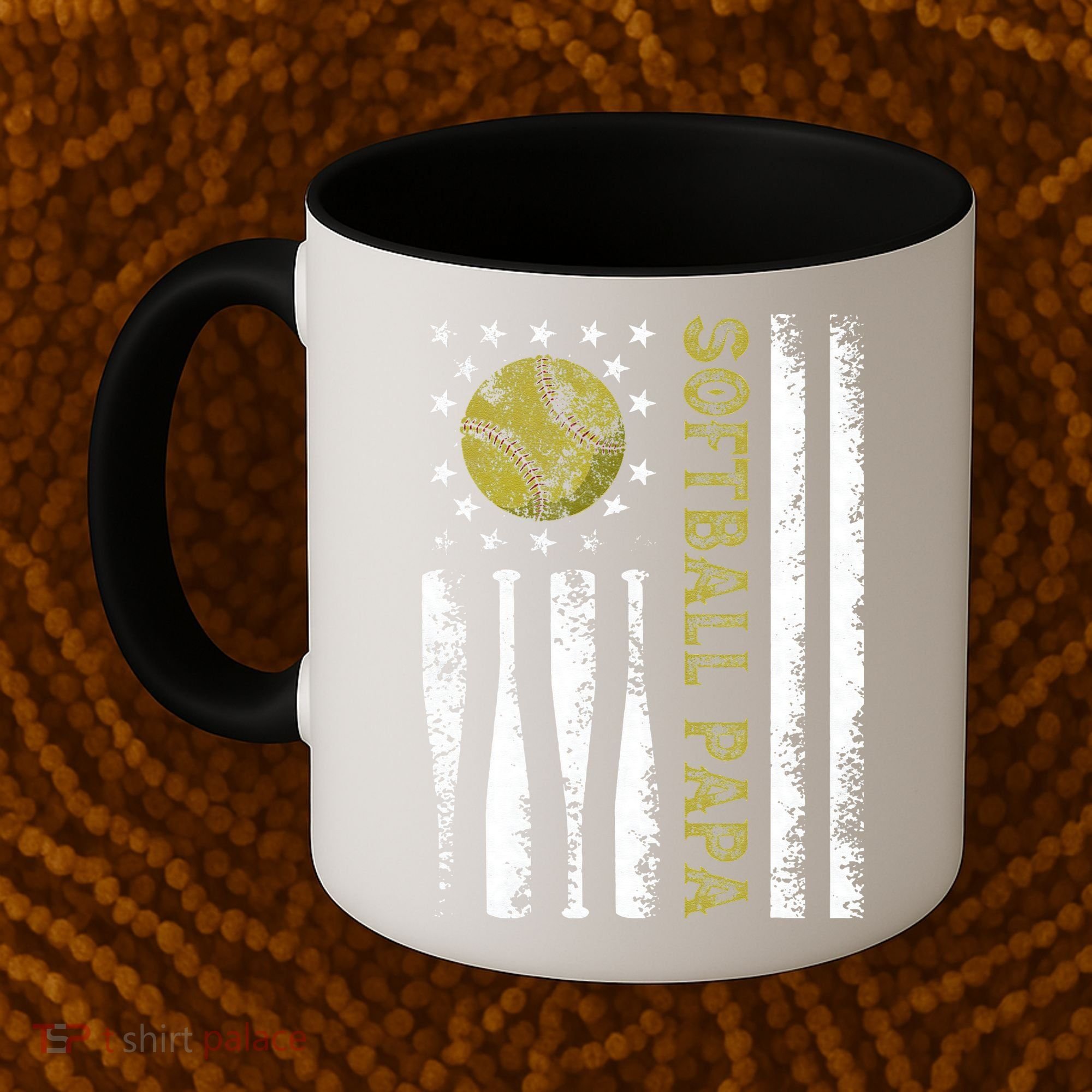 Distressed USA American Flag Softball Papa Father's Day Coffee Mug