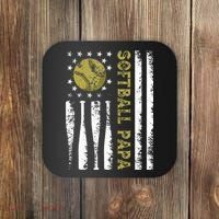 Distressed USA American Flag Softball Papa Father's Day Coaster thumb 0