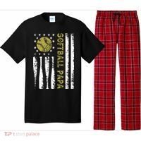 Distressed USA American Flag Softball Papa Father's Day Pajama Set thumb 0