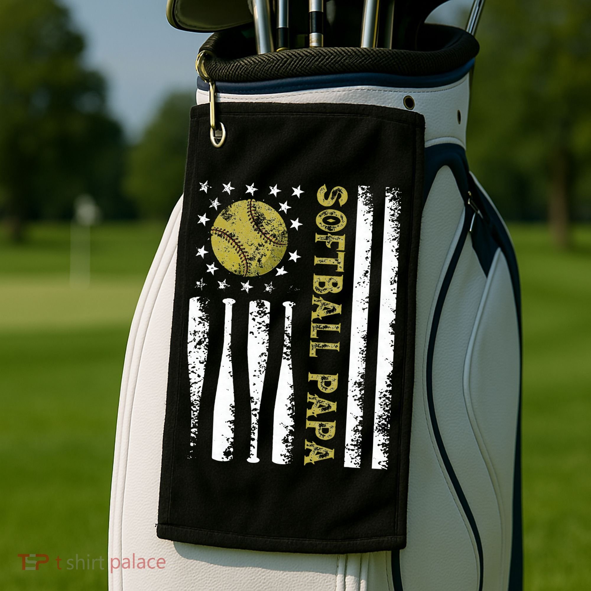 Distressed USA American Flag Softball Papa Father's Day Golf Towel