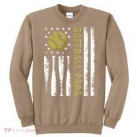 Distressed USA American Flag Softball Papa Father's Day Sweatshirt thumb 0