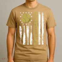 Distressed USA American Flag Softball Papa Father's Day T-Shirt thumb 3